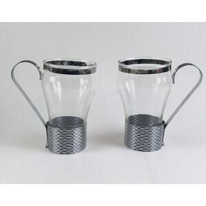 Vintage Federal Glass tumblers silver Colored handle MCM Cup Modern Mid Century